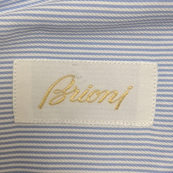 Brioni Mens Blue Striped Dress Shirt Sz 16R/41 - Picture 3 of 11